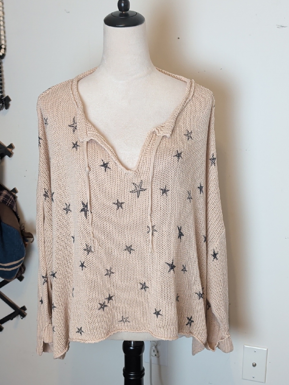 Miou Muse Slouchy Star Nautical Print Knit Sweater Oversized Medium